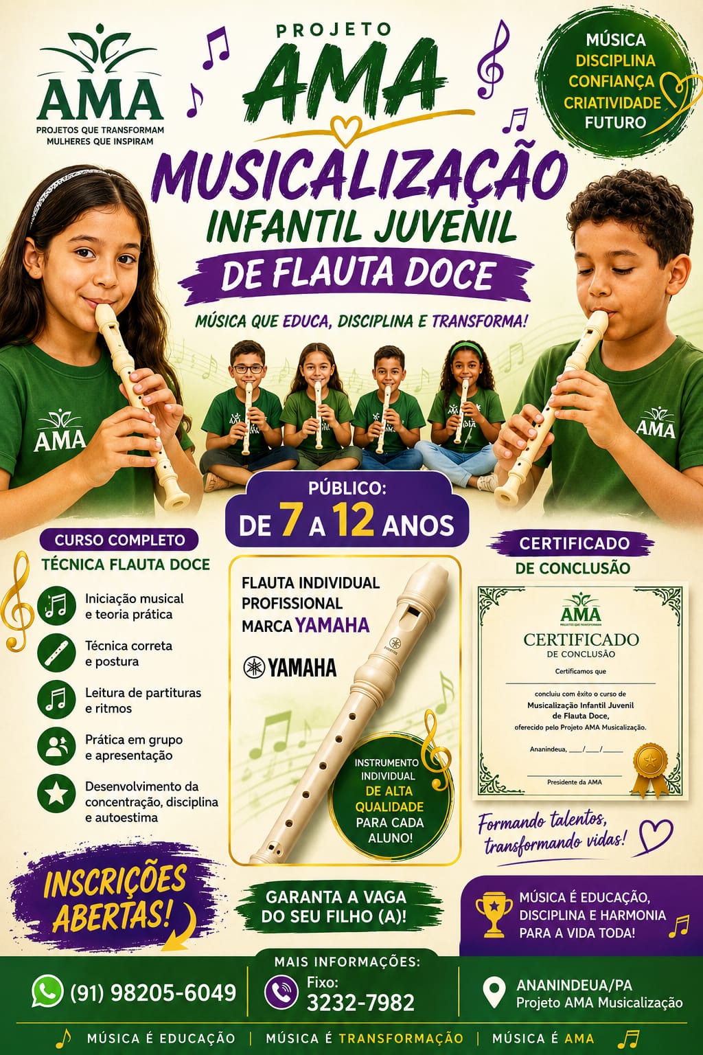 Musicalização Infantil Juvenil de Flauta Doce — Projeto AMA